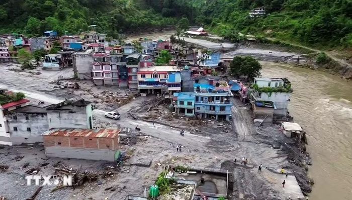 Thiệt hại sau lũ quét tại Nuwakot, Nepal. (Ảnh: ANI/TTXVN phát)