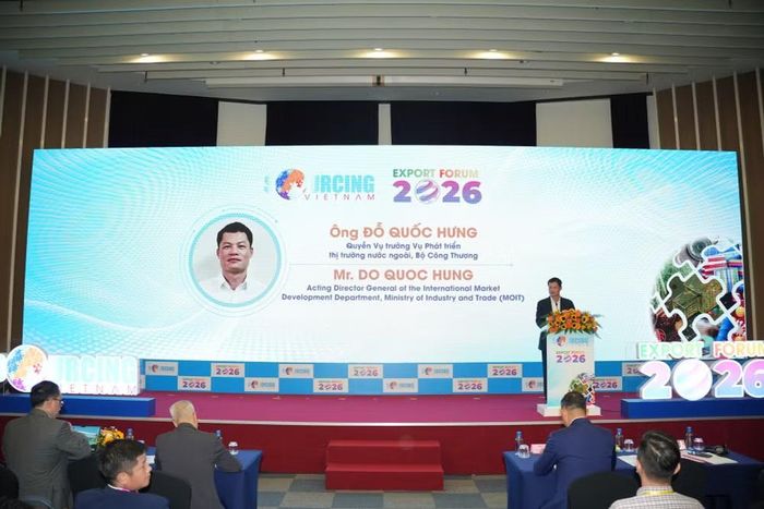 Ông Đỗ Quốc Hưng, Quyền Vụ trưởng Vụ Phát triển thị trường nước ngoài (Bộ Công Thương) phát biểu tại hội thảo. (Ảnh: CTV/Vietnam+)
