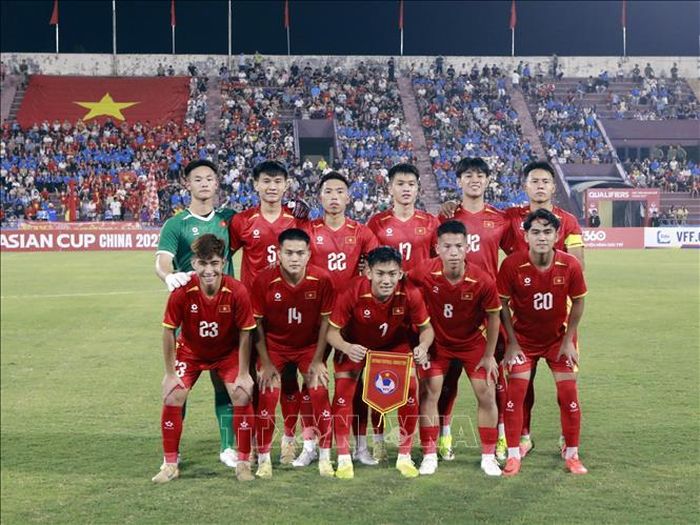 Đội hình xuất phát của U20 Việt Nam trước trận đấu với U20 Palestine tại vòng loại Giải vô địch U20 châu Á 2027. Ảnh: Hoàng Hùng/TTXVN