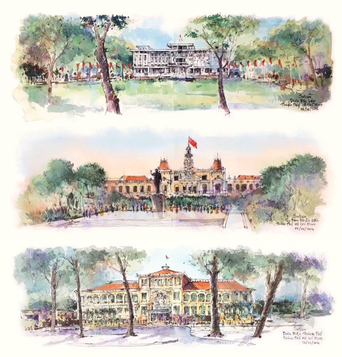 Một số bản ký họa được các thành viên chia sẻ trên fanpage Urban Sketchers Vietnam.