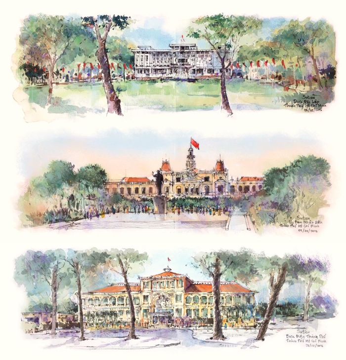 Một số bản ký họa được các thành viên chia sẻ trên fanpage Urban Sketchers Vietnam.