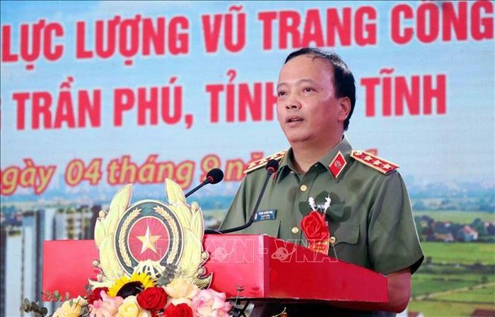 Thượng tướng Đặng Hồng Đức, Thứ trưởng Bộ Công an, phát biểu tại buổi lễ.