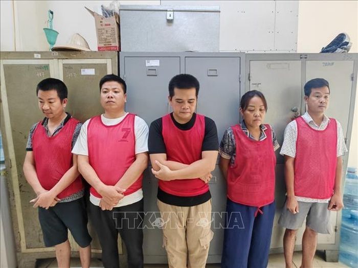 Các đối tượng tại Cơ quan điều tra. Ảnh: TTXVN phát
