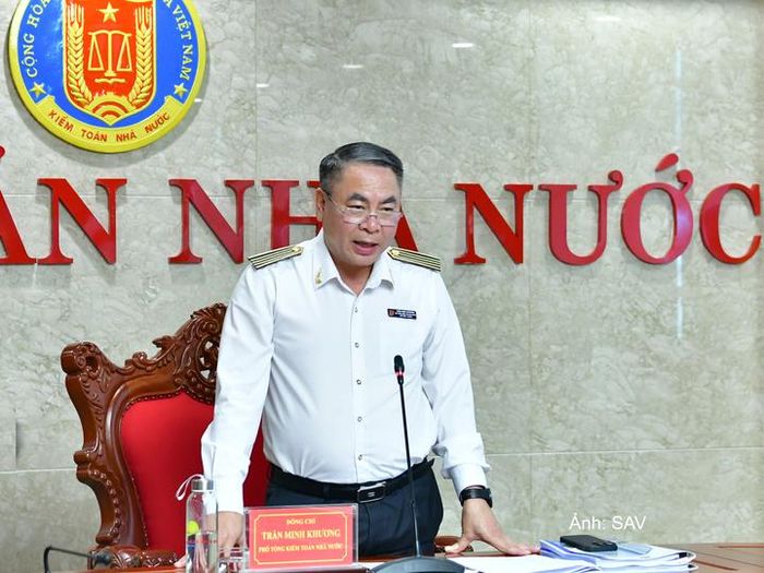 Phó Tổng Kiểm toán nhà nước Trần Minh Khương phát biểu tại hội nghị.