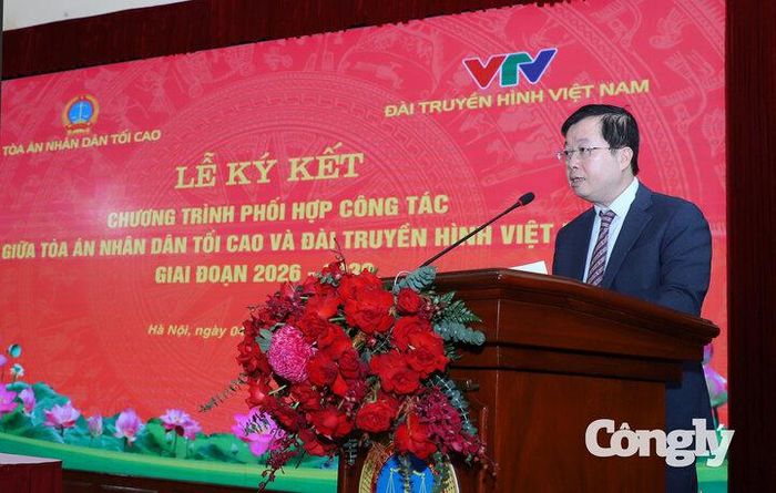 Tổng Giám đốc VTV Nguyễn Thanh Lâm phát biểu tại lễ ký kết.
