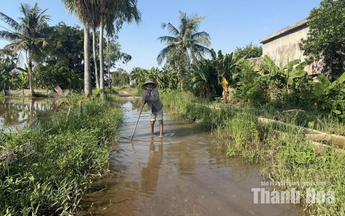 Nhiều đoạn trên tuyến đường vẫn còn ngập nước sau nhiều ngày nắng.