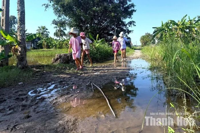 Nhiều hộ dân trong khu dân cư lo lắng khi năm học mới các cháu nhỏ đi học phải lội qua con đường này.