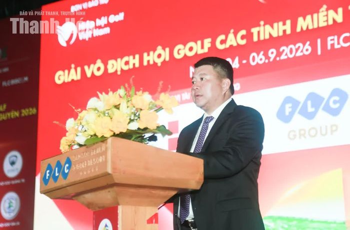 Chủ tịch Hội Golf Thanh Hóa, Trưởng Ban Tổ chức giải Mai Xuân Thông phát biểu khai mạc.