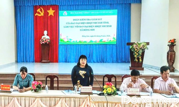 Đồng chí Thái Ngọc Bảo Trâm phát biểu tại buổi làm việc.