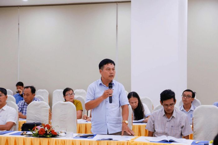 Phó Giám đốc Sở Tư pháp tỉnh Quảng Ngãi Vương Văn Tuyên phát biểu tại Hội thảo. Ảnh: Ngọc Huyền