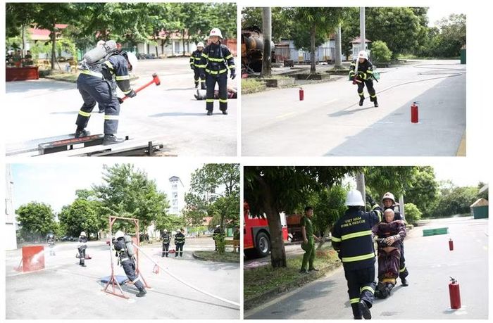 Cán bộ, chiến sĩ đội tuyển tham gia huấn luyện các nội dung thi đấu.