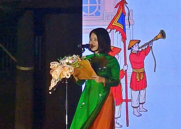 Tiến sĩ Đường Ngọc Hà, Phó Giám đốc Trung tâm Hoạt động Văn hóa Khoa học Văn Miếu - Quốc Tử Giám, Phó Trưởng Ban Tổ chức cuộc thi, phát biểu tại buổi lễ.