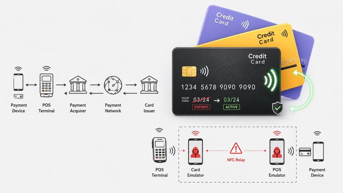 Sơ đồ đánh lừa máy POS trong kỹ thuật Zoombie Card năm 2025