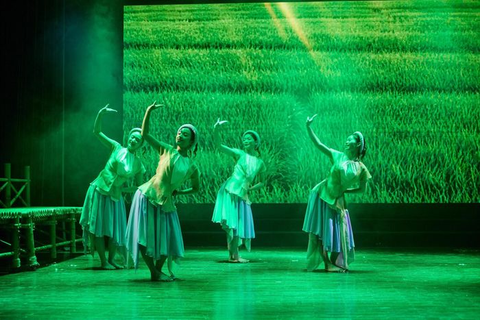 Các hình ảnh làng quê, mùa gặt và tình yêu đôi lứa được đưa lên sân khấu qua ngôn ngữ biểu đạt đương đại.
