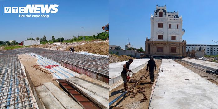 Ngoài việc cắt sắt, sử dụng kích thủy lực, kê con lăn và chuẩn bị hệ thống nâng đỡ, đơn vị thi công đang gấp rút hoàn thiện đường ray bê tông được thiết kế riêng để đưa nguyên khối biệt thự di chuyển đến vị trí mới, cách nơi cũ khoảng 200m.