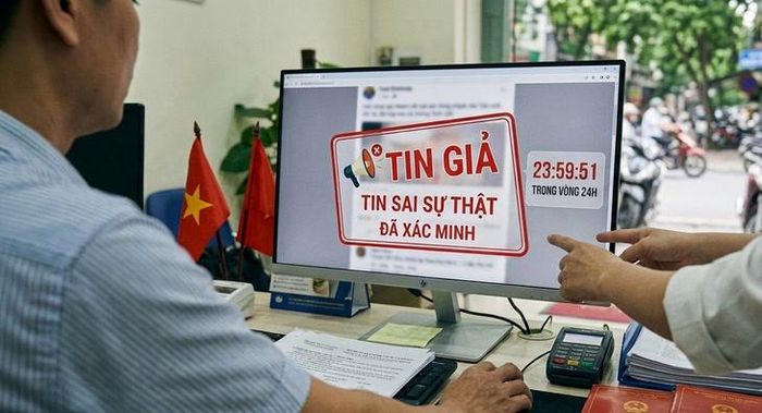 Từ 5/10, tin giả, tin sai sự thật sẽ gắn nhãn trong 24 giờ kể từ khi cơ quan chức năng tiến hành kiểm tra, kiểm chứng. Ảnh minh hoạ bởi AI