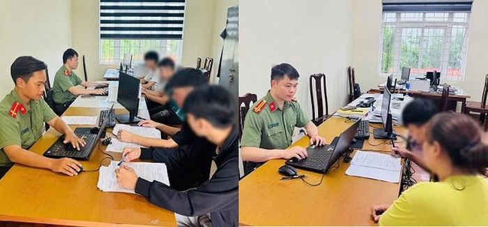 Công an làm việc với các trường hợp vi phạm. Ảnh: Công an tỉnh Tuyên Quang.