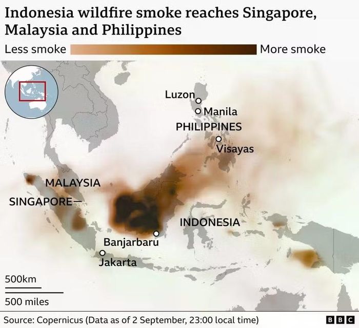 Khói bụi từ Indonesia ảnh hưởng tới Singapore, Malaysia, Philippines