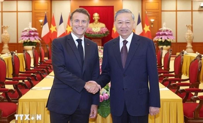  Tổng Bí thư Tô Lâm tiếp Tổng thống Pháp Emmanuel Macron tại Trụ sở Trung ương Đảng tháng 5/2025. Ảnh: TTXVN. 