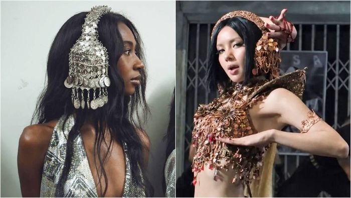 Phụ kiện của Lisa trong MV mới (ảnh phải) được cho là giống hệt chiếc tai nghe do Zeina thiết kế. Ảnh: Times Now News.
