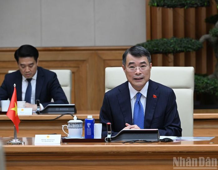 Thủ tướng Lê Minh Hưng phát biểu tại buổi hội kiến với Tổng thống nước Cộng hòa Liên bang Myanmar Min Aung Hlaing. (Ảnh: TRẦN HẢI)