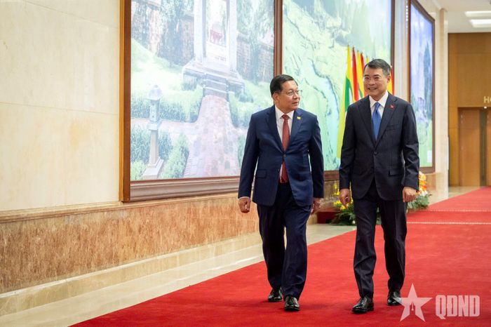  Thủ tướng Lê Minh Hưng và Tổng thống Myanmar Min Aung Hlaing. Ảnh: VIỆT TRUNG  