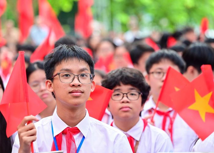 Lễ khai giảng tại Trường Phổ thông nội trú Tiểu học và THCS Bình Liêu, tỉnh Quảng Ninh, sáng 5-9. Ảnh: VIẾT CHUNG