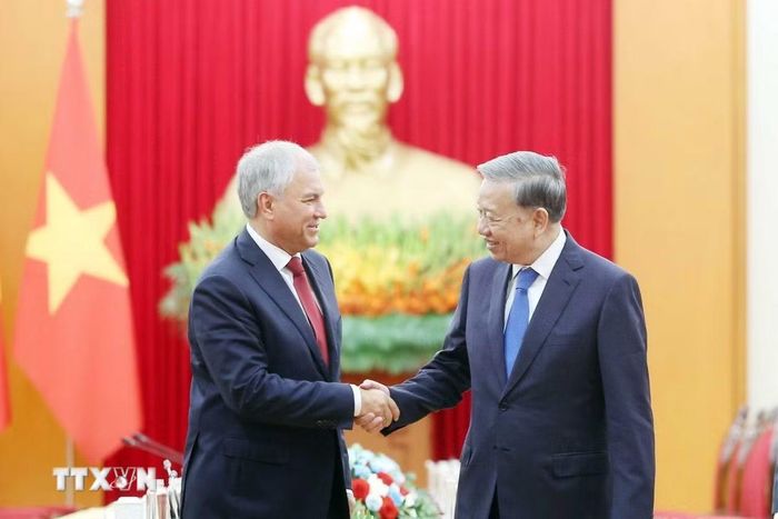 Tổng Bí thư Tô Lâm tiếp Chủ tịch Duma Quốc gia Nga Vyacheslav Volodin ngày 29/9/2025. (Ảnh: Thống Nhất/TTXVN)