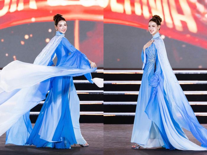 Hoa hậu Bảo Ngọc trong phần trình diễn áo dài.