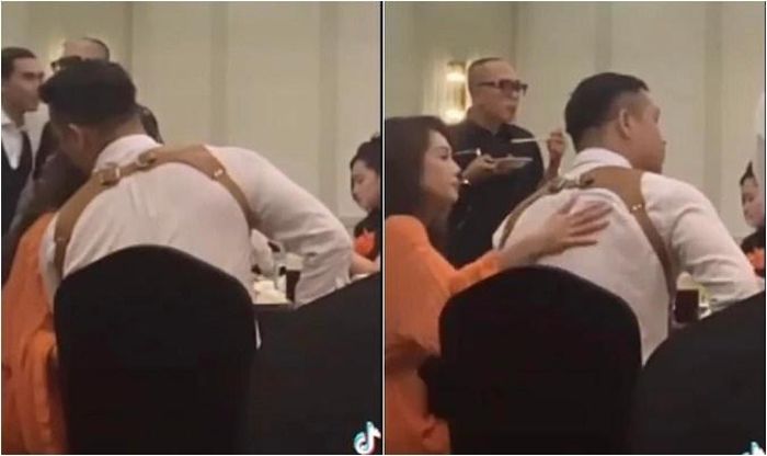 Cặp đôi còn có hành động thân mật khi tham gia tiệc riêng tư. Ảnh: FBNV