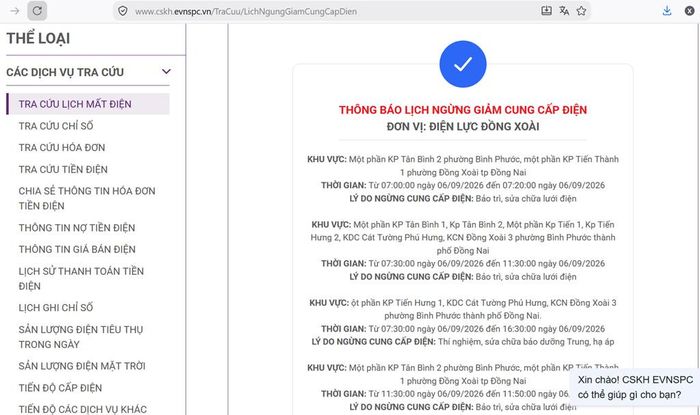 Tổng công ty Điện lực miền Nam (EVNSPC) thông báo có lịch cắt điện ở Đồng Nai trong ngày 6/9 cập nhật lúc 15h58 ngày 5/9. Ảnh: BNEWS/TTXVN phát