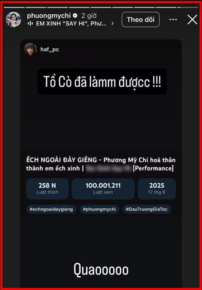Giữa lúc đó, một "đứa con" khác của Phương Mỹ Chi là Ếch ngoài đáy giếng chính thức cán mốc 100 triệu lượt xem.