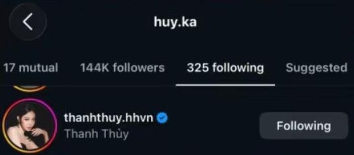 Võ Điền Gia Huy cũng theo dõi Thanh Thủy. Ảnh chụp màn hình TikTok Nhật Báo Chiếu Bóng.