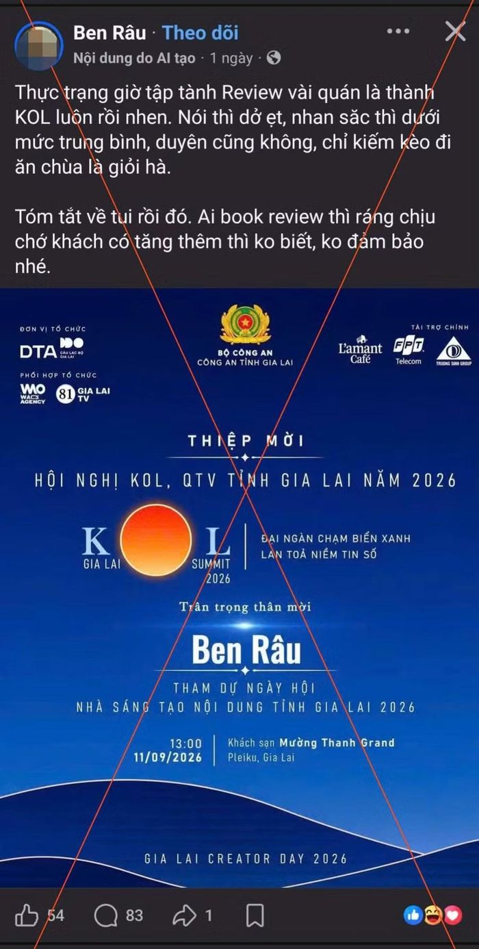 Thiệp mời làm giả và thông tin sai sự thật do ông T.Q.V. đăng tải. Ảnh: Sơn Lâm