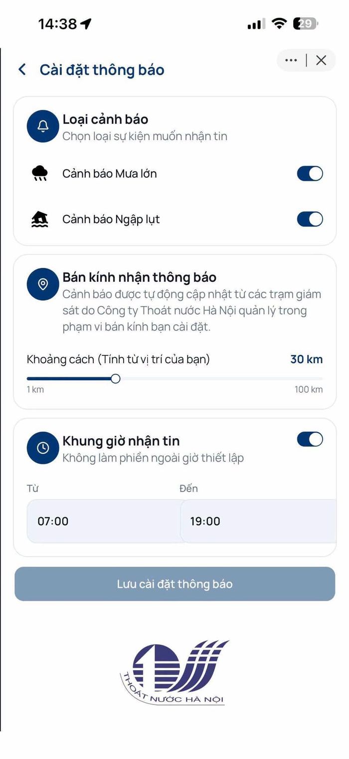Hà Nội đưa “Bản đồ Mưa ngập” lên iHanoi, cảnh báo trong bán kính tới 100 km. Ảnh: Sở Khoa học và Công nghệ TP Hà Nội.