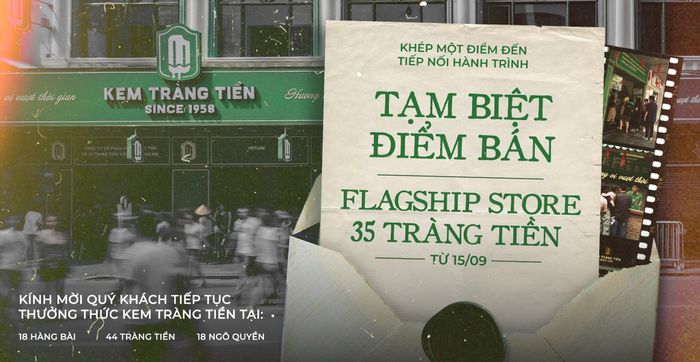 Kem Tràng Tiền thông báo trên trang Facebook chính thức về việc cửa hàng tại số 35 Tràng Tiền sẽ dừng đón khách từ ngày 15/9/2026. (Ảnh: Kem Tràng Tiền).