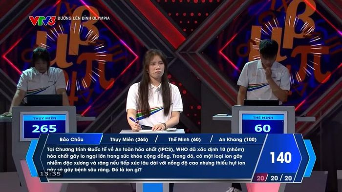 Bảo Châu bứt phá ở hai câu hỏi cuối, ghi thêm được 40 điểm.