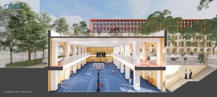 Khu thể chất kiểu hầm của THPT Việt Đức được cho là sẽ hoàn thiện cơ sở vật chất trong vài tuần tới. - Ảnh: Sunjin Vietnam