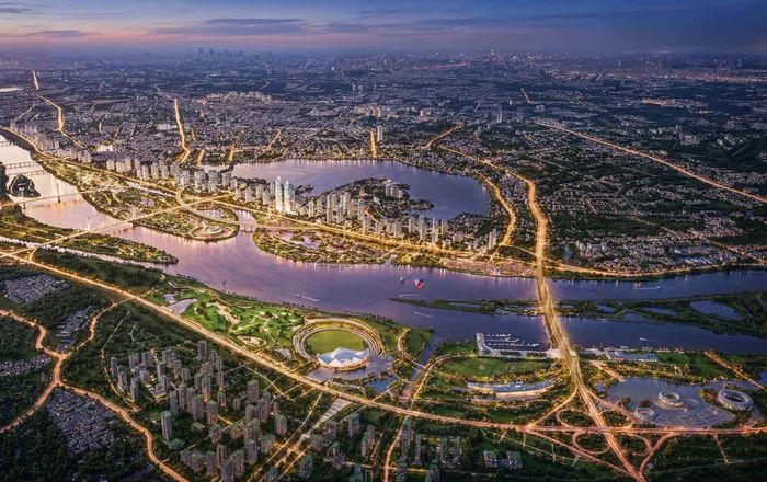 Dự án đầu tư xây dựng Trục Đại lộ cảnh quan sông Hồng. Ảnh: Phan Phương - TTXVN