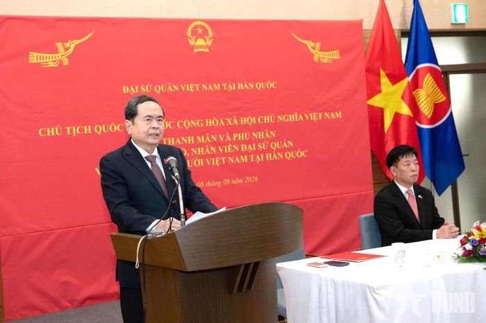  Chủ tịch Quốc hội Trần Thanh Mẫn phát biểu tại cuộc gặp.