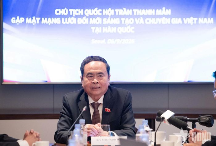  Chủ tịch Quốc hội Trần Thanh Mẫn phát biểu tại cuộc gặp. Ảnh: LÂM HIỂN