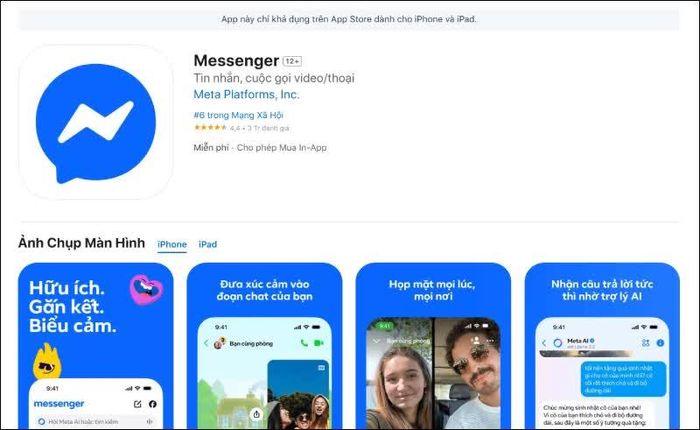 Cập nhật nhanh ứng ụng Messenger lên phiên bản mới.