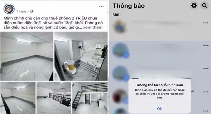 Đối tượng lấy hình ảnh phòng trọ của người khác, sử dụng tài khoản Facebook không mang thông tin thật để đăng bài cho thuê; sau khi nhận tiền đặt cọc thì chặn liên lạc, xóa bài đăng - Ảnh: Công an tỉnh Đắk Lắk.