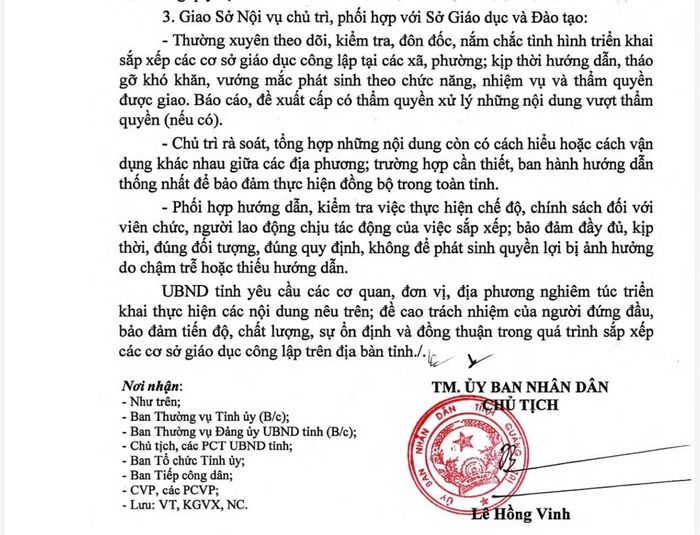 Một phần công văn của UBND tỉnh Quảng Trị.