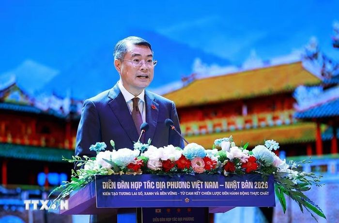 Thủ tướng Lê Minh Hưng phát biểu tại Diễn đàn Hợp tác địa phương Việt Nam-Nhật Bản năm 2026. (Ảnh: Dương Giang/TTXVN)
