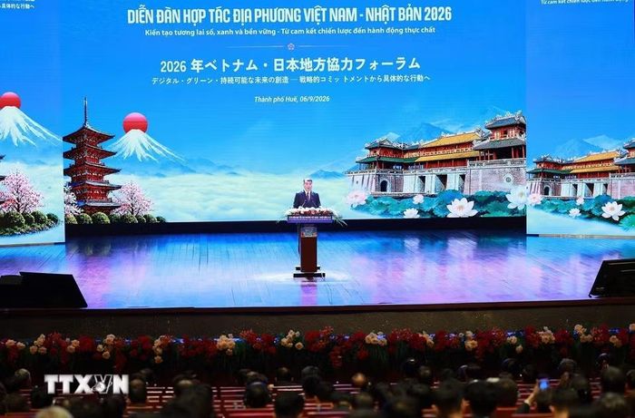 Thủ tướng Lê Minh Hưng phát biểu tại Diễn đàn Hợp tác địa phương Việt Nam-Nhật Bản năm 2026. (Ảnh: Dương Giang/TTXVN)