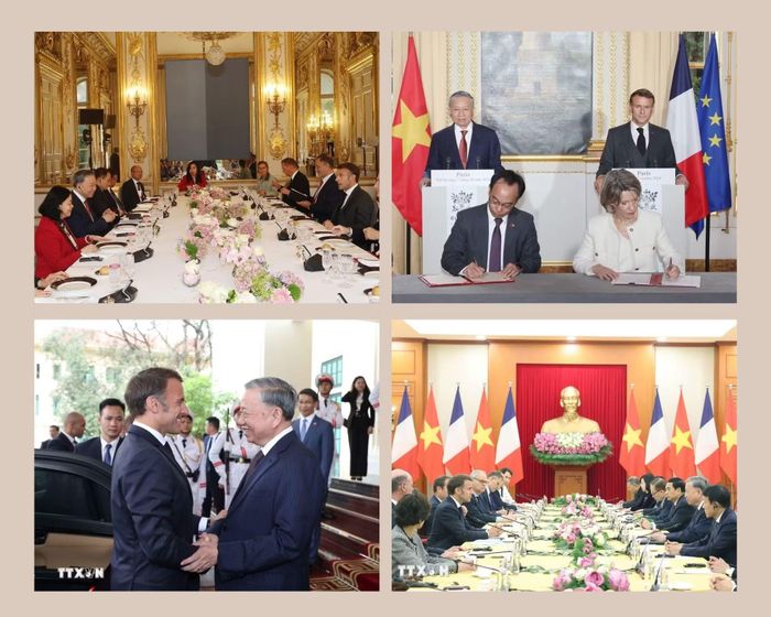 Cuộc gặp gỡ giữa hai vị lãnh đạo cao cấp nhất hai nước Việt Nam - Pháp. (Ảnh: PV/Vietnam+)