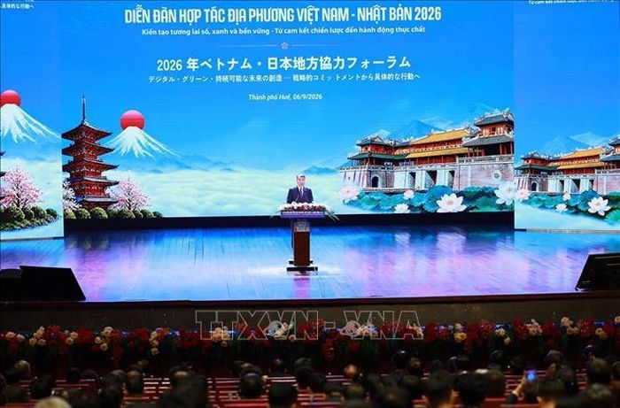 Thủ tướng Lê Minh Hưng phát biểu tại Diễn đàn Hợp tác địa phương Việt Nam - Nhật Bản năm 2026. Ảnh: Dương Giang/TTXVN