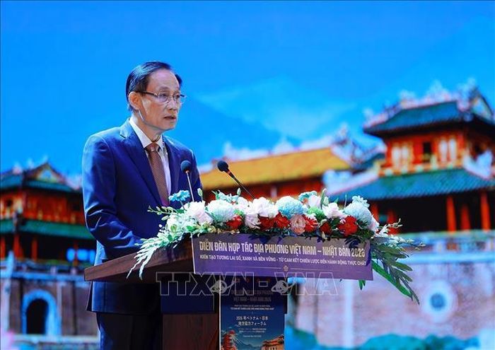 Bộ trưởng Ngoại giao Lê Hoài Trung phát biểu khai mạc Diễn đàn Hợp tác địa phương Việt Nam - Nhật Bản năm 2026. Ảnh: Dương Giang/TTXVN