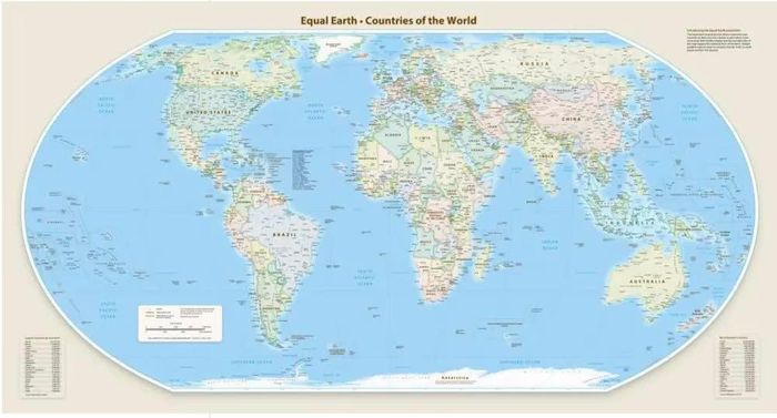 Bản đồ thế giới theo phép chiếu mới. Ảnh: equal-earth.com